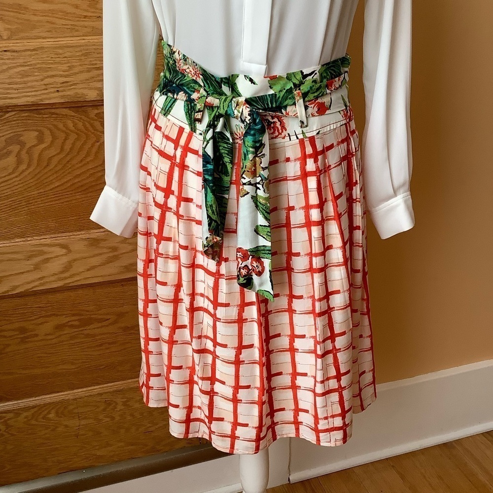 ANTHROPOLOGIE MAEVE County Fair Windowpane Silk Blend Pleated Skirt 8